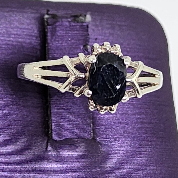 Vintage Oval Dark Bllue Solitaire Prong Set Sterling Silver Ring SZ 8 - Picture 3 of 9